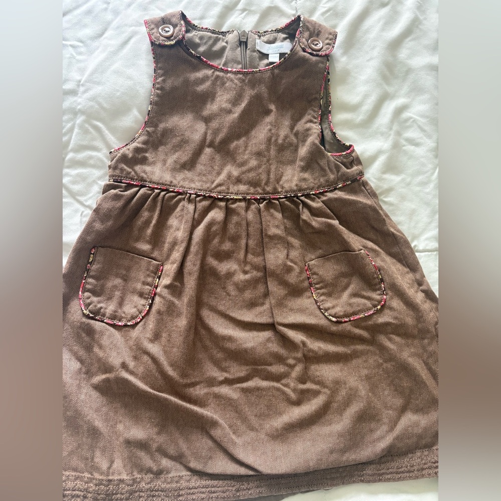 Jacadi Brown Dress with Floral Trim